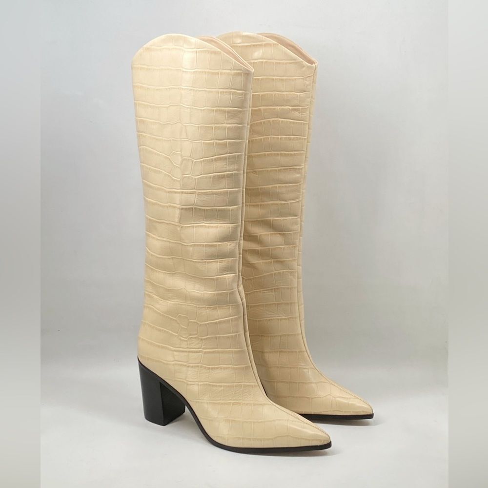 Schutz Croc-Embossed Leather Boots Size 10